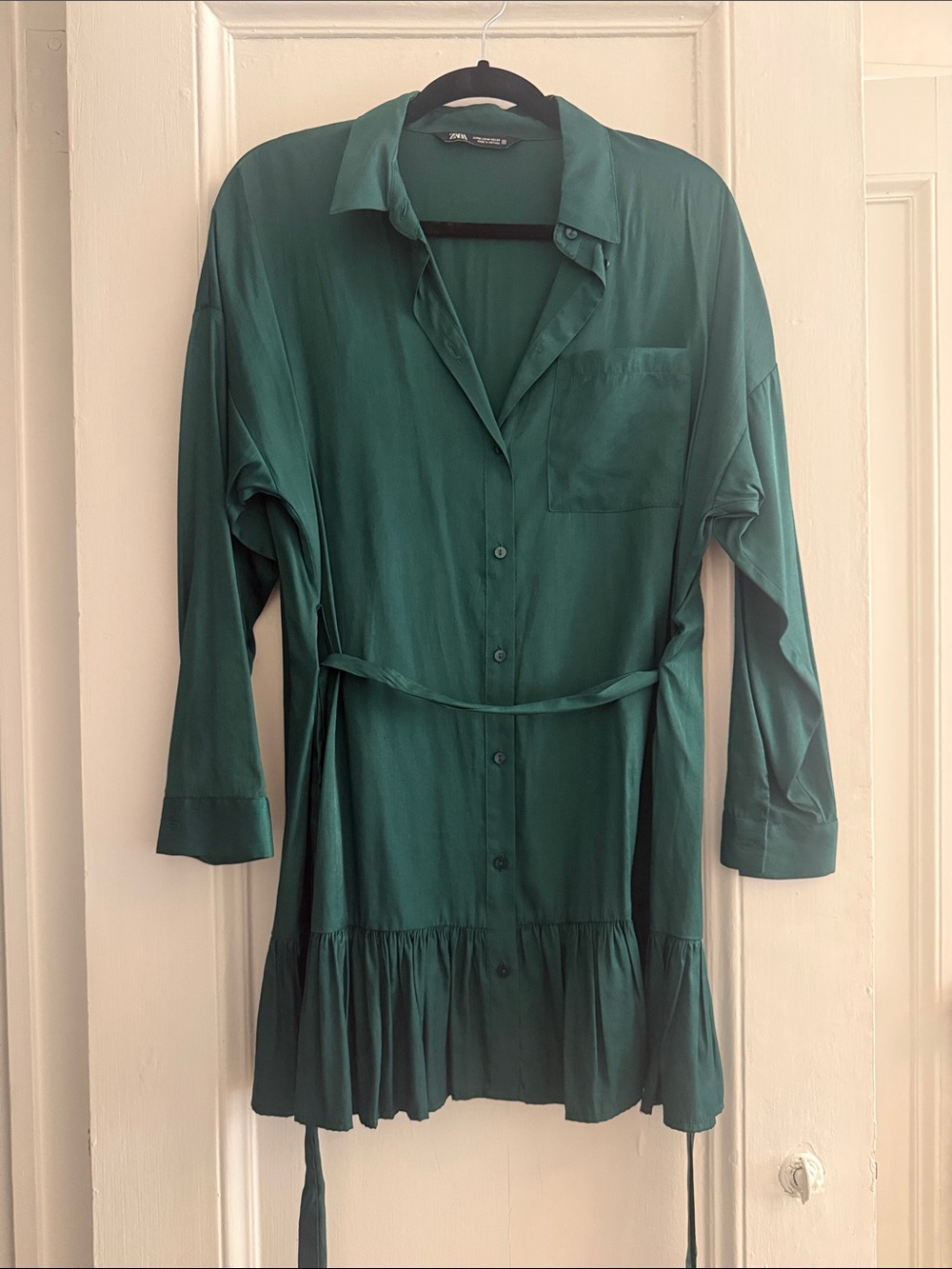 Zara Teal Green Button-Front Mini Dress with Belt